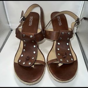 Michael Kors Brown Leather Wedges sz 8.5